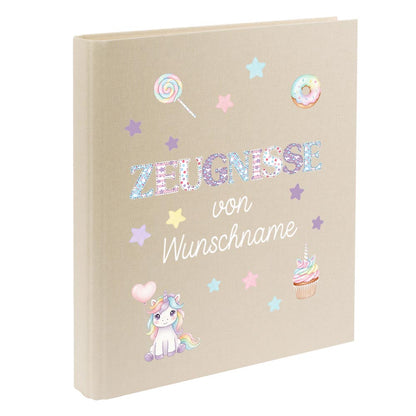 Personalisierte Zeugnismappe – mit Schriftzug Zeugnisse – Ordner A4 für Zeugnisse, Geschenk zur Einschulung Einhorn