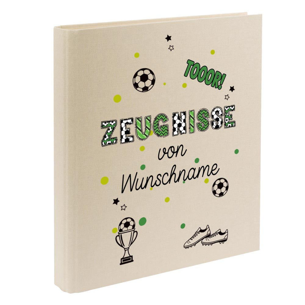 Personalisierte Zeugnismappe – mit Schriftzug Zeugnisse – Ordner A4 für Zeugnisse, Geschenk zur Einschulung Fußball