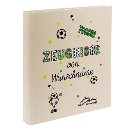 Personalisierte Zeugnismappe – mit Schriftzug Zeugnisse – Ordner A4 für Zeugnisse, Geschenk zur Einschulung Fußball