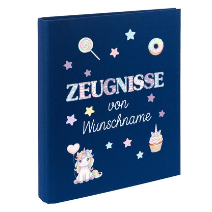 Personalisierte Zeugnismappe – mit Schriftzug Zeugnisse – Ordner A4 für Zeugnisse, Geschenk zur Einschulung Einhorn