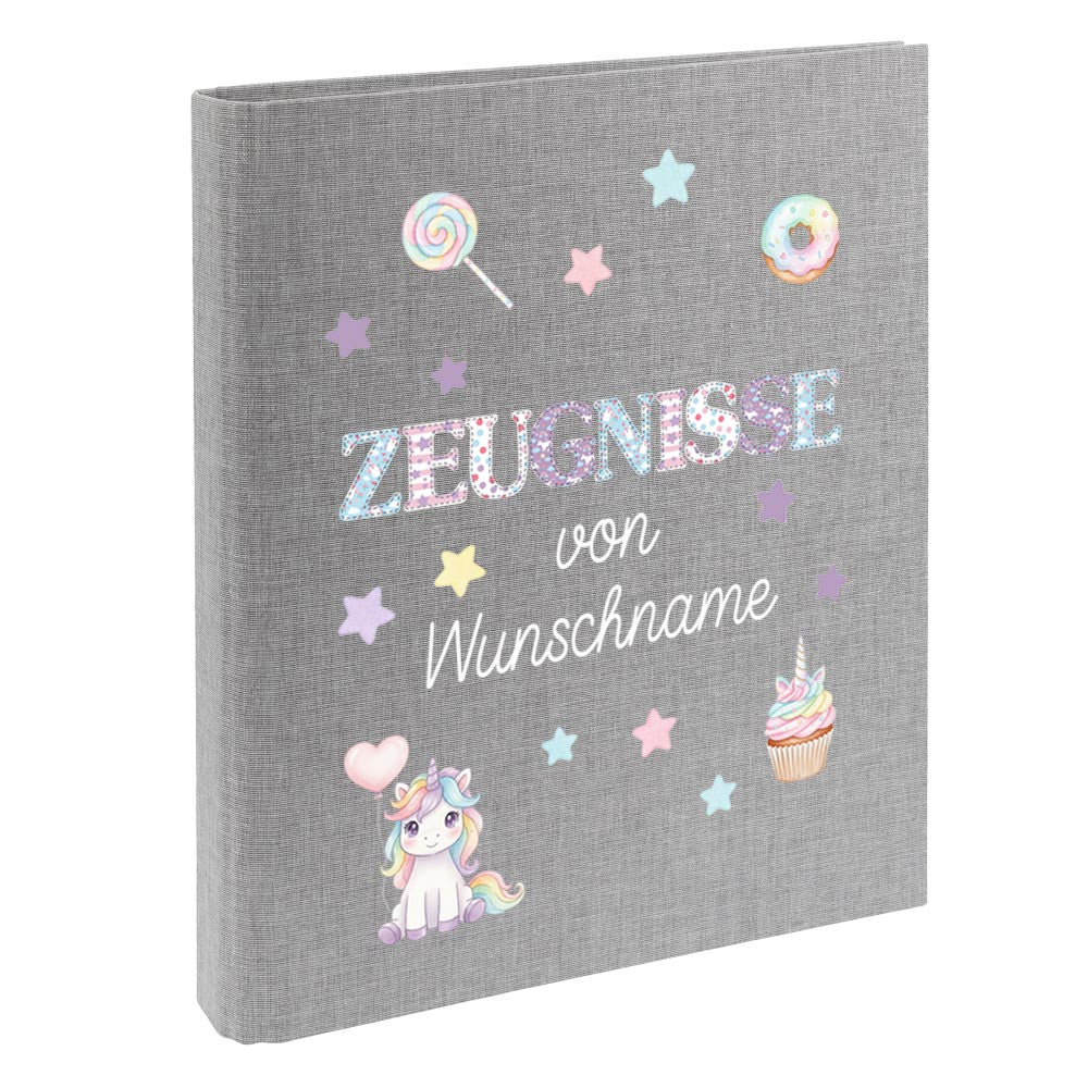 Personalisierte Zeugnismappe – mit Schriftzug Zeugnisse – Ordner A4 für Zeugnisse, Geschenk zur Einschulung Einhorn