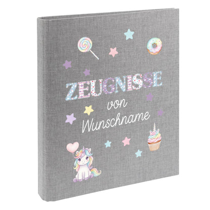 Personalisierte Zeugnismappe – mit Schriftzug Zeugnisse – Ordner A4 für Zeugnisse, Geschenk zur Einschulung Einhorn