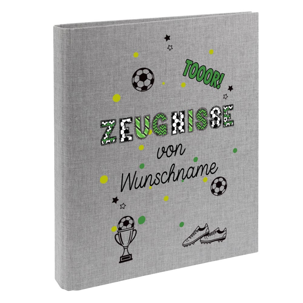 Personalisierte Zeugnismappe – mit Schriftzug Zeugnisse – Ordner A4 für Zeugnisse, Geschenk zur Einschulung Fußball