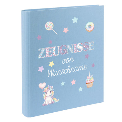 Personalisierte Zeugnismappe – mit Schriftzug Zeugnisse – Ordner A4 für Zeugnisse, Geschenk zur Einschulung Einhorn