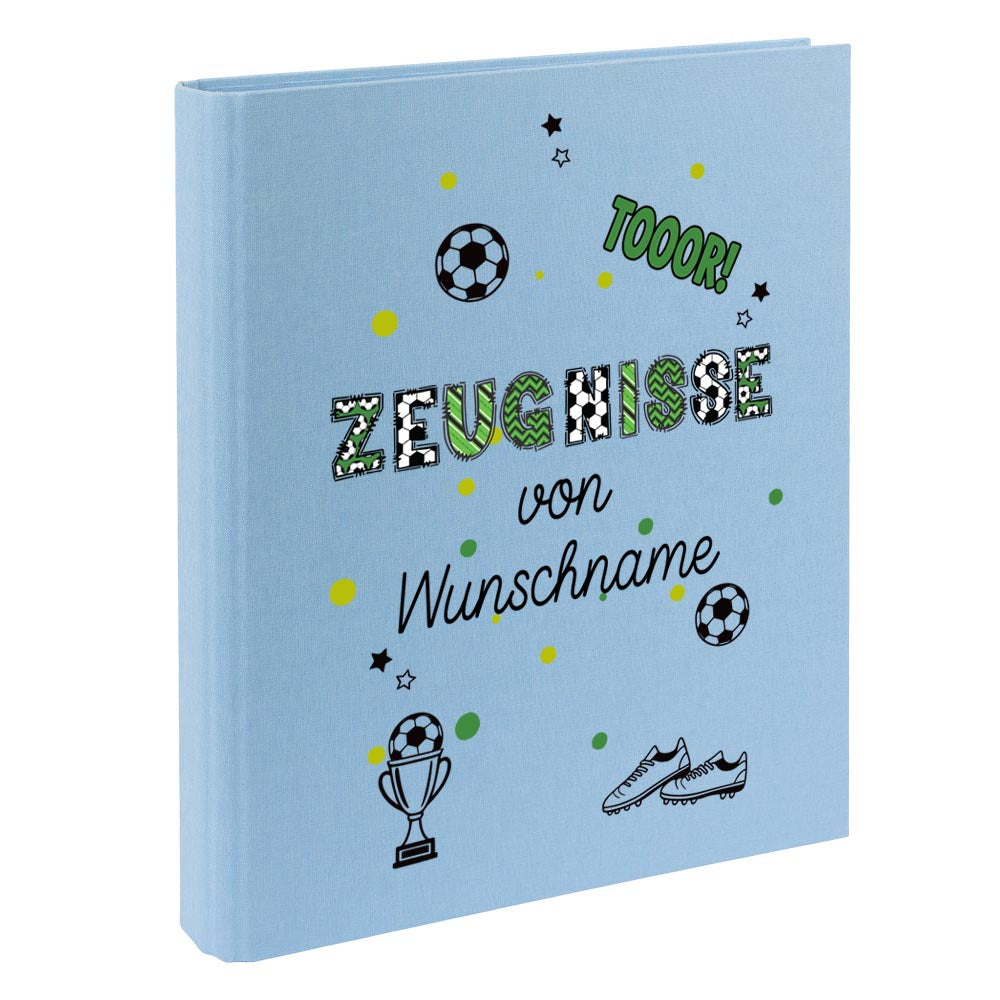 Personalisierte Zeugnismappe – mit Schriftzug Zeugnisse – Ordner A4 für Zeugnisse, Geschenk zur Einschulung Fußball