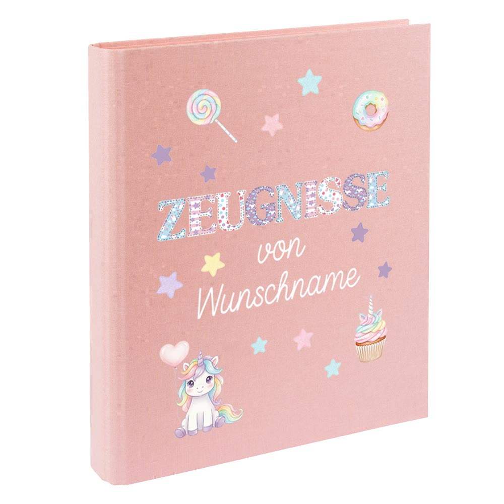 Personalisierte Zeugnismappe – mit Schriftzug Zeugnisse – Ordner A4 für Zeugnisse, Geschenk zur Einschulung Einhorn
