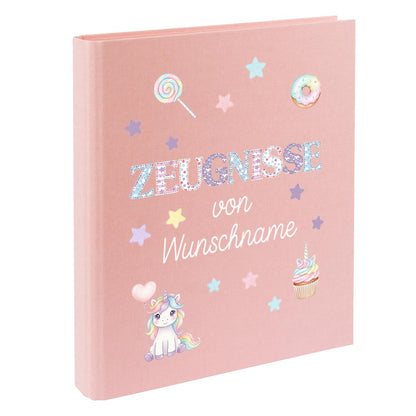 Personalisierte Zeugnismappe – mit Schriftzug Zeugnisse – Ordner A4 für Zeugnisse, Geschenk zur Einschulung Einhorn