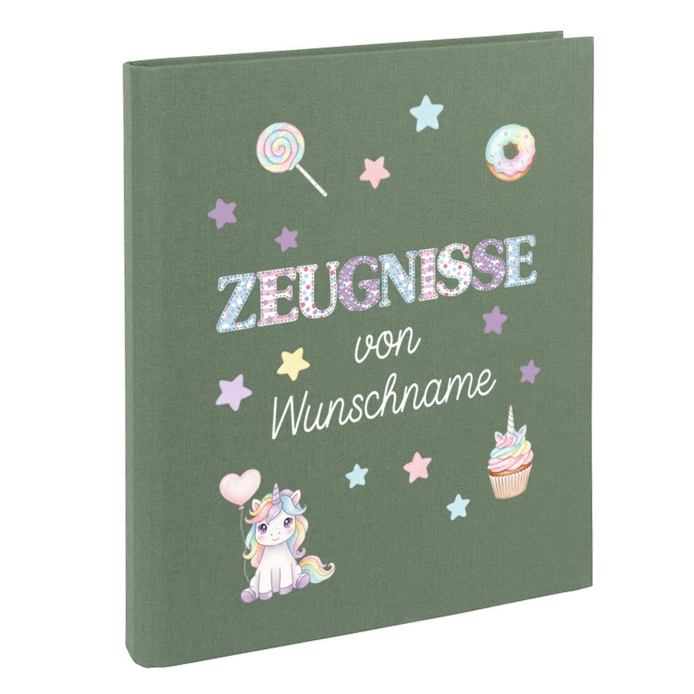 Personalisierte Zeugnismappe – mit Schriftzug Zeugnisse – Ordner A4 für Zeugnisse, Geschenk zur Einschulung Einhorn