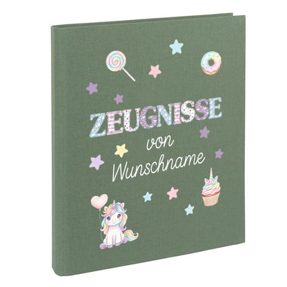 Personalisierte Zeugnismappe – mit Schriftzug Zeugnisse – Ordner A4 für Zeugnisse, Geschenk zur Einschulung Einhorn