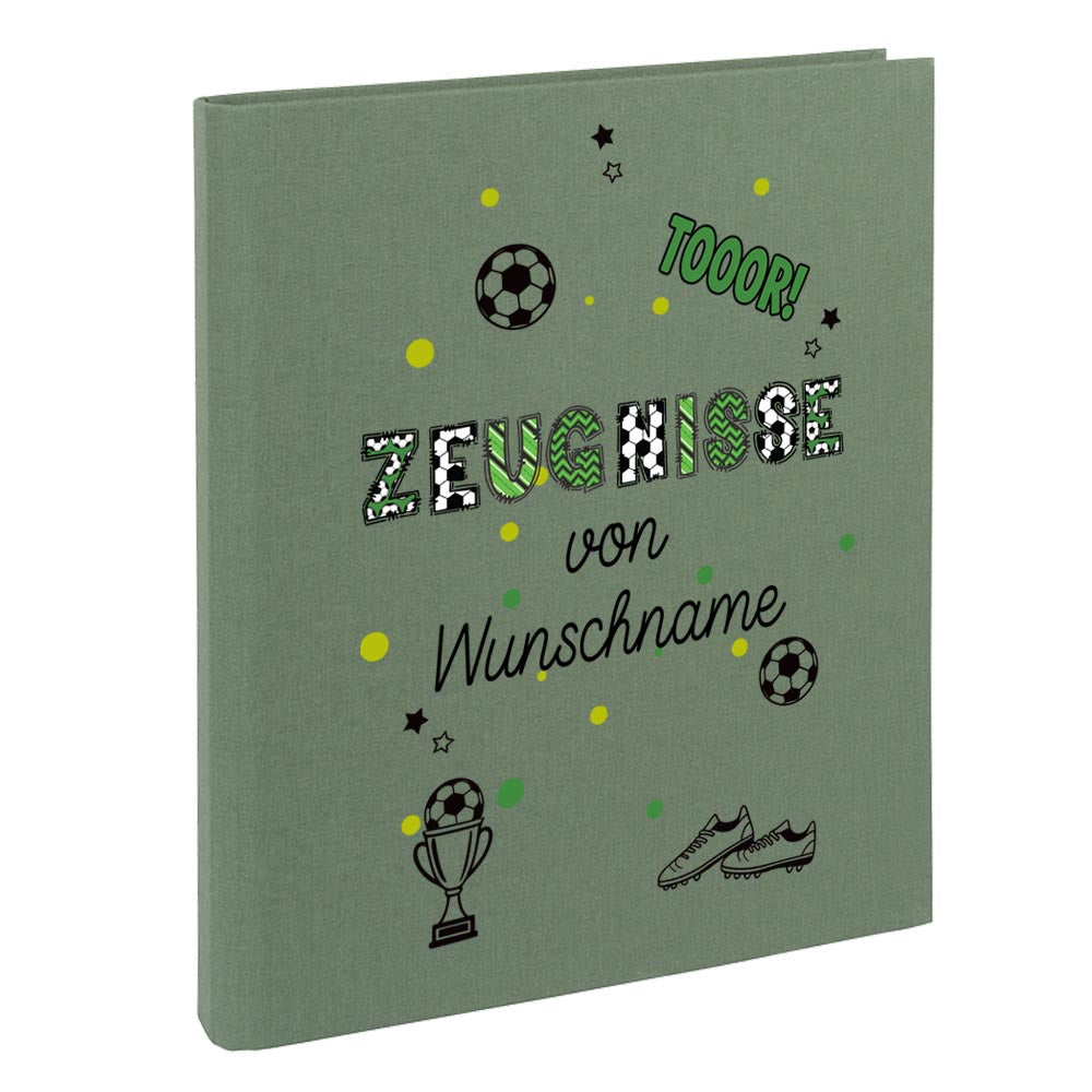 Personalisierte Zeugnismappe – mit Schriftzug Zeugnisse – Ordner A4 für Zeugnisse, Geschenk zur Einschulung Fußball