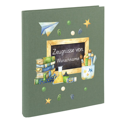Zeugnismappe mit Namen personalisiert aus Leinen Schulkind Geschenk zur Einschulung Motiv Tafel