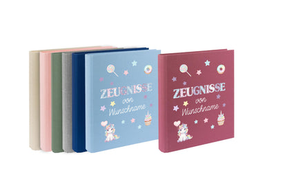 Personalisierte Zeugnismappe – mit Schriftzug Zeugnisse – Ordner A4 für Zeugnisse, Geschenk zur Einschulung Einhorn