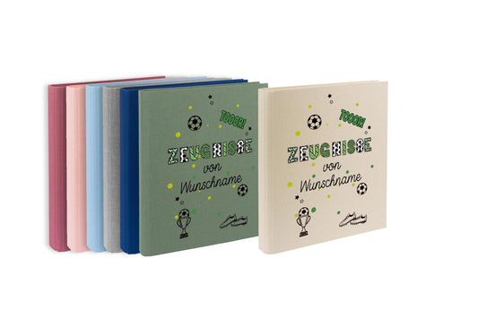 Personalisierte Zeugnismappe – mit Schriftzug Zeugnisse – Ordner A4 für Zeugnisse, Geschenk zur Einschulung Fußball