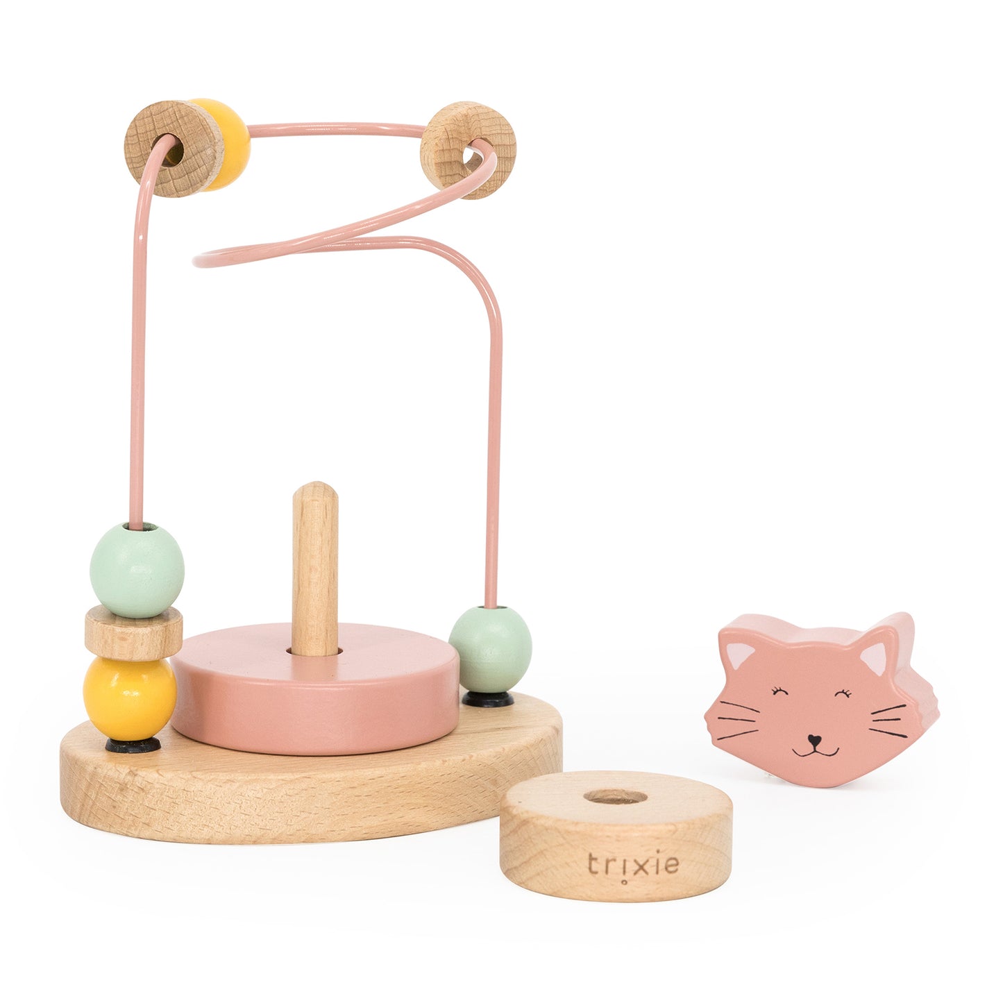 Trixie Motorikschleife aus Holz PERSONALISIERT Mini Steckspiel mit Namen graviert Geschenk zur Geburt - Katze