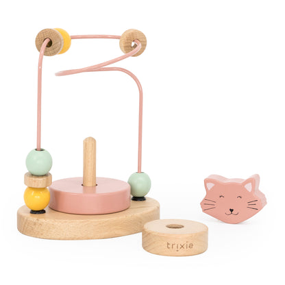 Trixie Motorikschleife aus Holz PERSONALISIERT Mini Steckspiel mit Namen graviert Geschenk zur Geburt - Katze