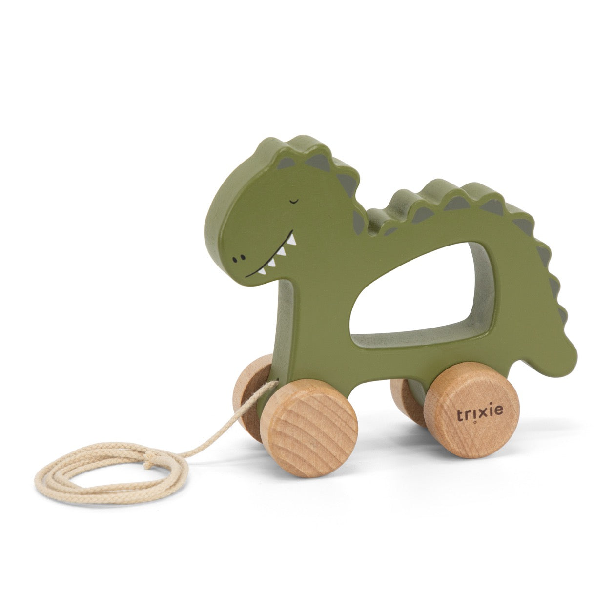 Trixie Nachziehtier Holz PERSONALISIERT mit Name und Datum graviert Motorikspielzeug ab 18 Monate Dino