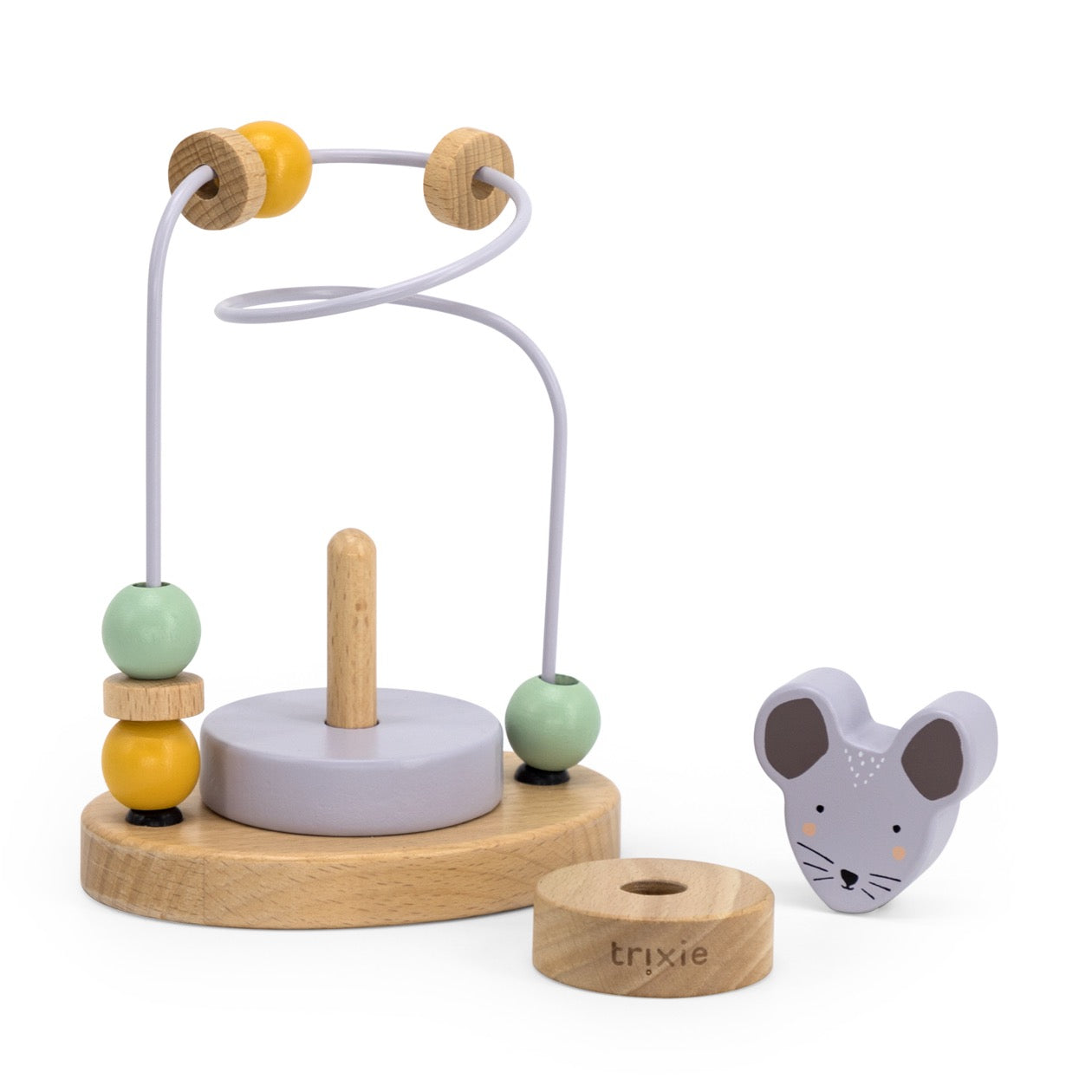 Trixie Mini Motorikschleife aus Holz PERSONALISIERT Steckspiel mit Namen graviert Geschenk zur Geburt Maus
