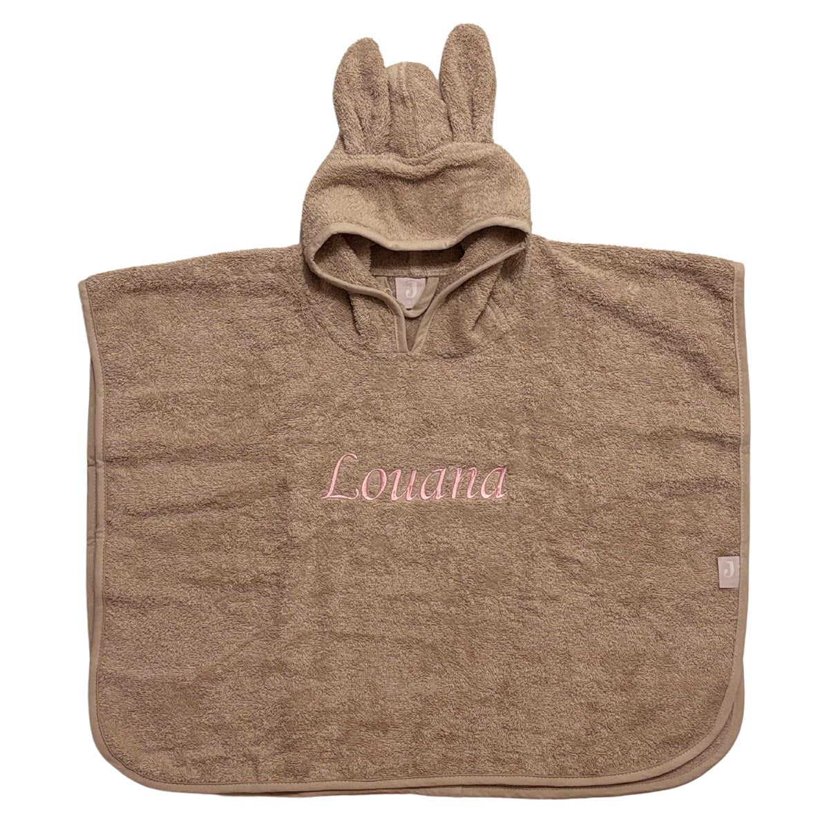 Baby Badeponcho mit Name bestickt Poncho aus Frottee Baumwolle Nougat