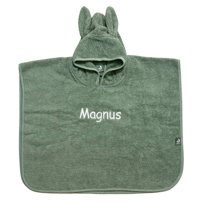 Baby Badeponcho mit Name Bestickt Poncho aus Frottee Baumwolle Salbei