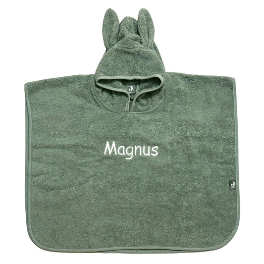 Baby Badeponcho mit Name Bestickt Poncho aus Frottee Baumwolle Salbei