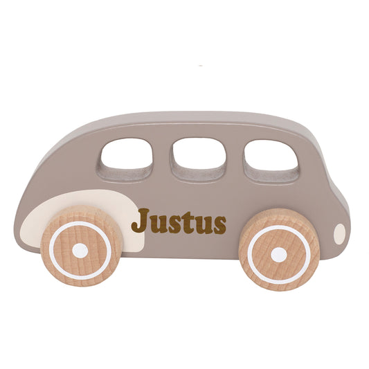 Spielzeug Auto aus Holz Retro Car personalisiert mit Name Baby Geschenk mit Gravur braun