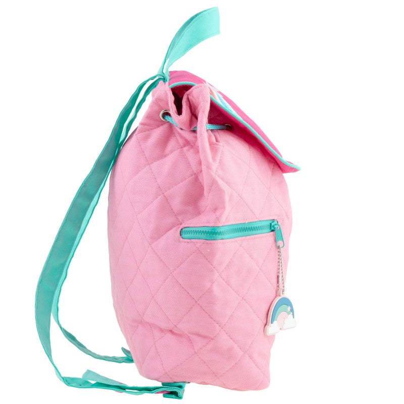 Personalisierter Rucksack für Kinder 8 Liter Kindergartenrucksack aus Baumwolle mit Namen bedruckt Motiv Einhorn pink