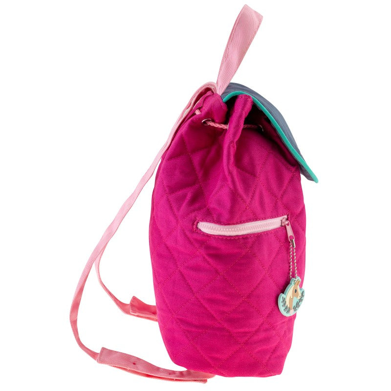 Personalisierter Rucksack für Kinder 8 Liter Kindergartenrucksack aus Baumwolle mit Namen bedruckt Motiv Pferd pink