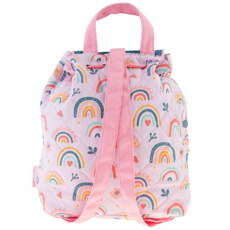 Personalisierter Rucksack für Kinder 8 Liter Kindergartenrucksack aus Baumwolle mit Namen bedruckt Motiv Regenbogen rosa