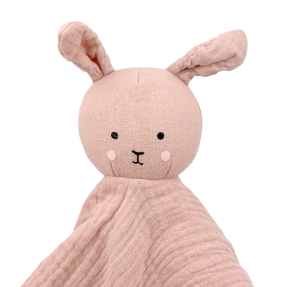 Schnuffeltuch aus Musselin mit Namen bestick Hase rosa * Schmusetuch aus Baumwolle * Kuscheltuch für Babys
