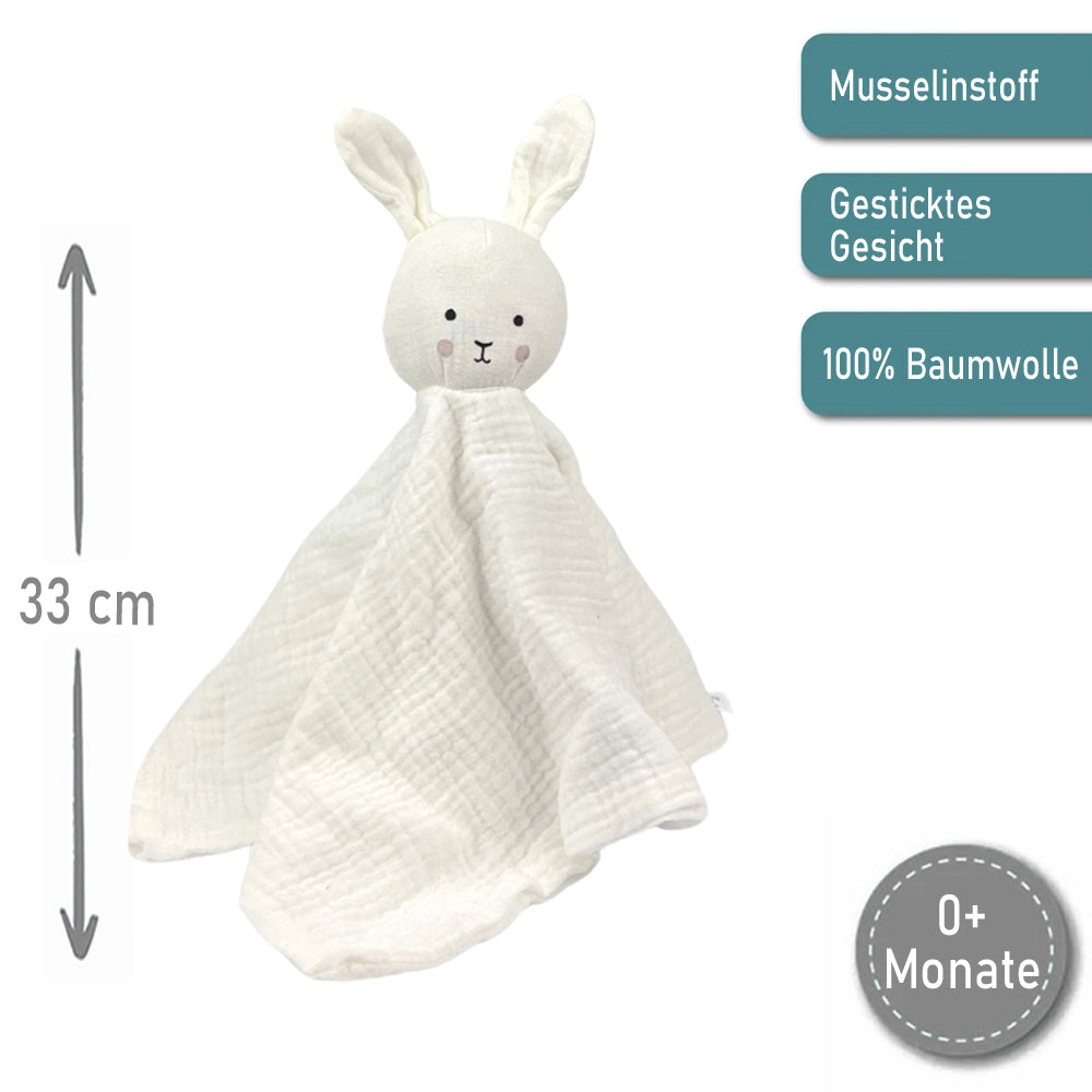 Baby Schnuffeltuch aus Musselin mit Namen bestick Hase