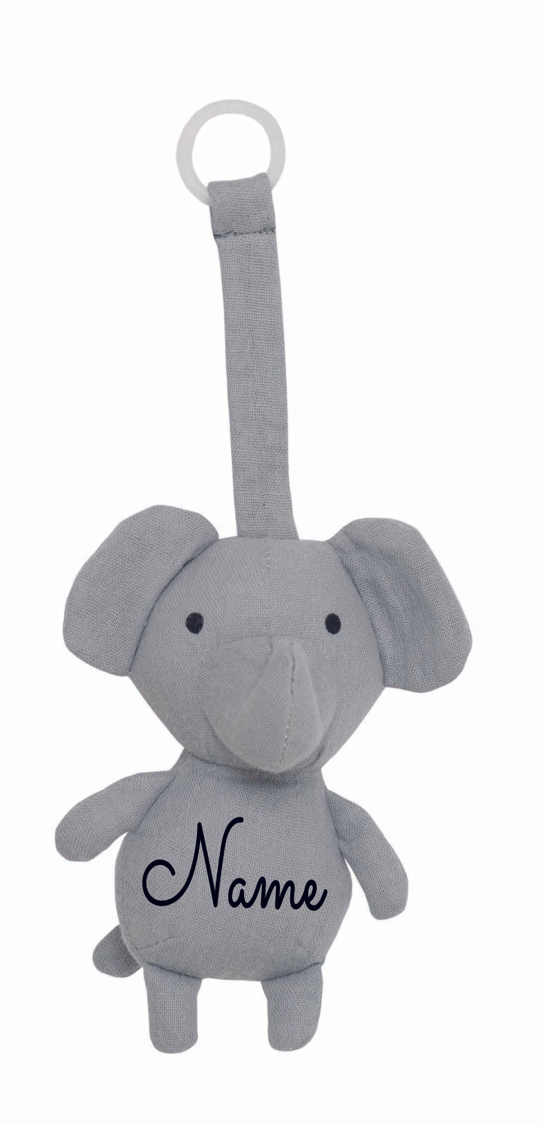 Schnullerband mit Name personalisiert Schnullerhalter aus Stoff Elefant
