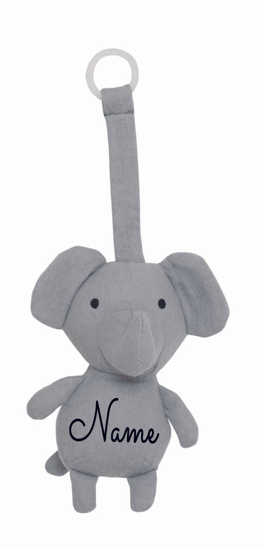 Schnullerband mit Name personalisiert Schnullerhalter aus Stoff Elefant