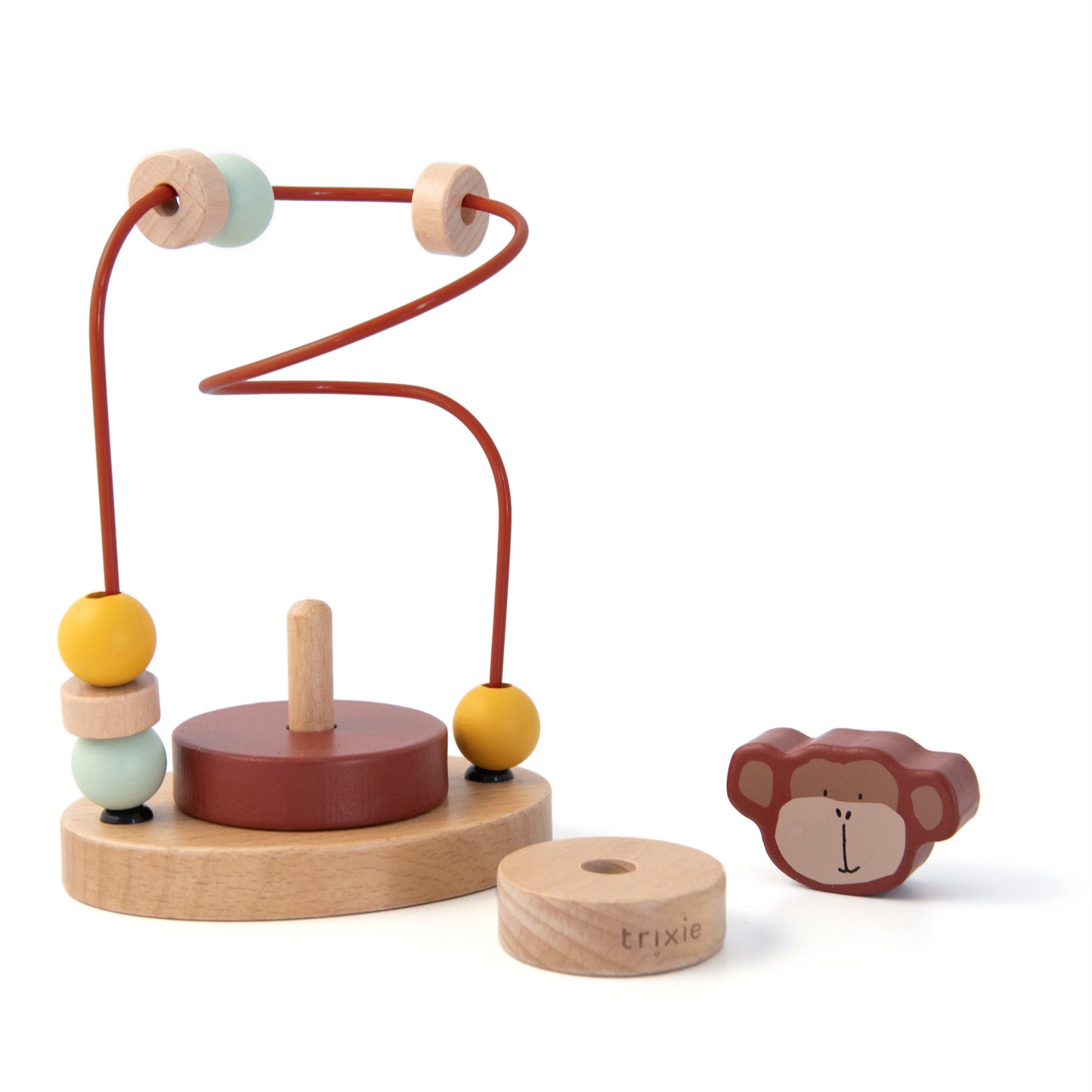 Trixie Mini Motorikschleife aus Holz PERSONALISIERT Steckspiel mit Namen graviert Geschenk zur Geburt Affe