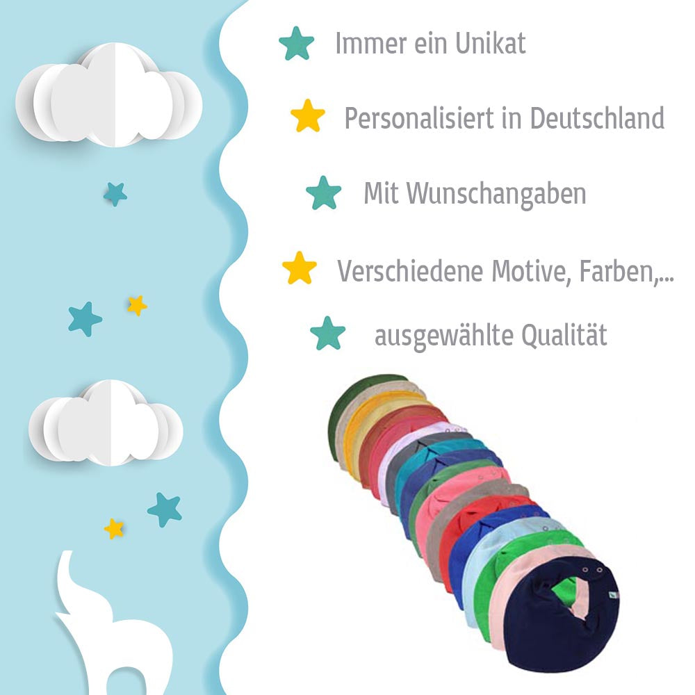 HALSTUCH mit Name oder Text personalisiert für Baby oder Kind aus Baumwolle in Einheitsgröße verschiedene Farben