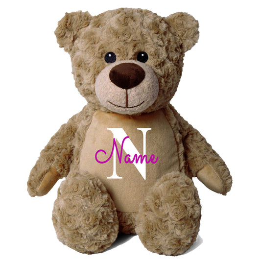 Stofftier Teddybär Hellbraun mit Name personalisiert Kuscheltier für Kinder Flauschiges Plüschtier 40cm Motiv Buchstabe