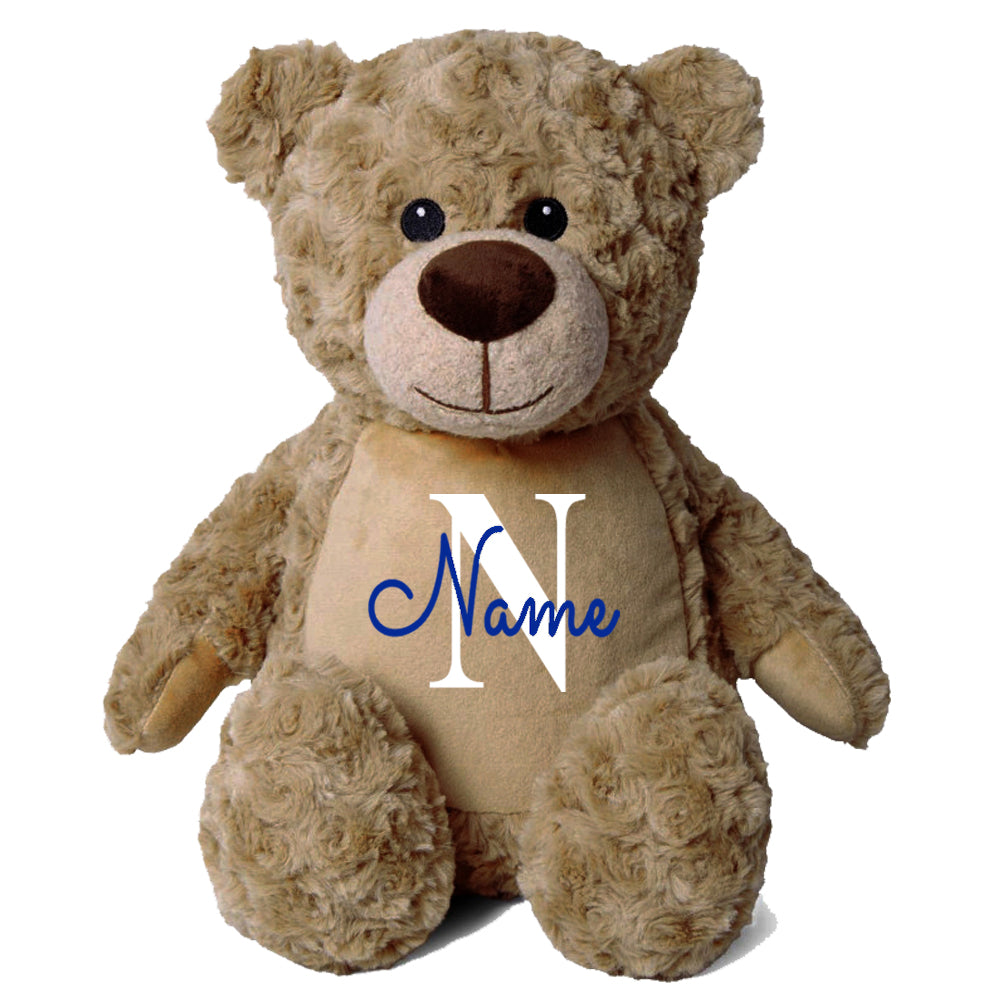 Stofftier Teddybär Hellbraun mit Name personalisiert Kuscheltier für Kinder Flauschiges Plüschtier 40cm Motiv Buchstabe
