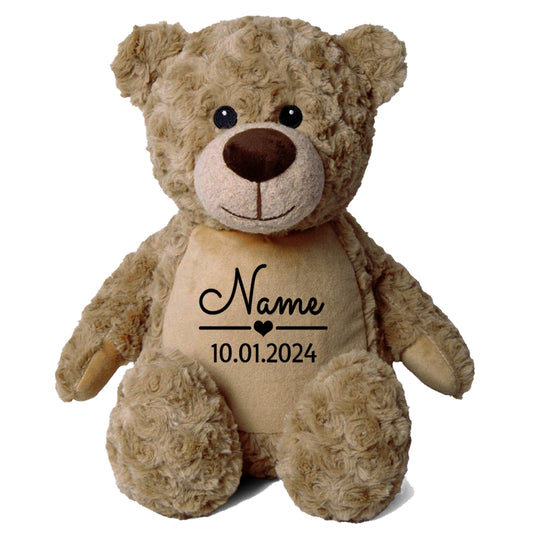 Stofftier Teddybär Hellbraun mit Name personalisiert Kuscheltier für Kinder Flauschiges Plüschtier 40cm Motiv Name und Datum