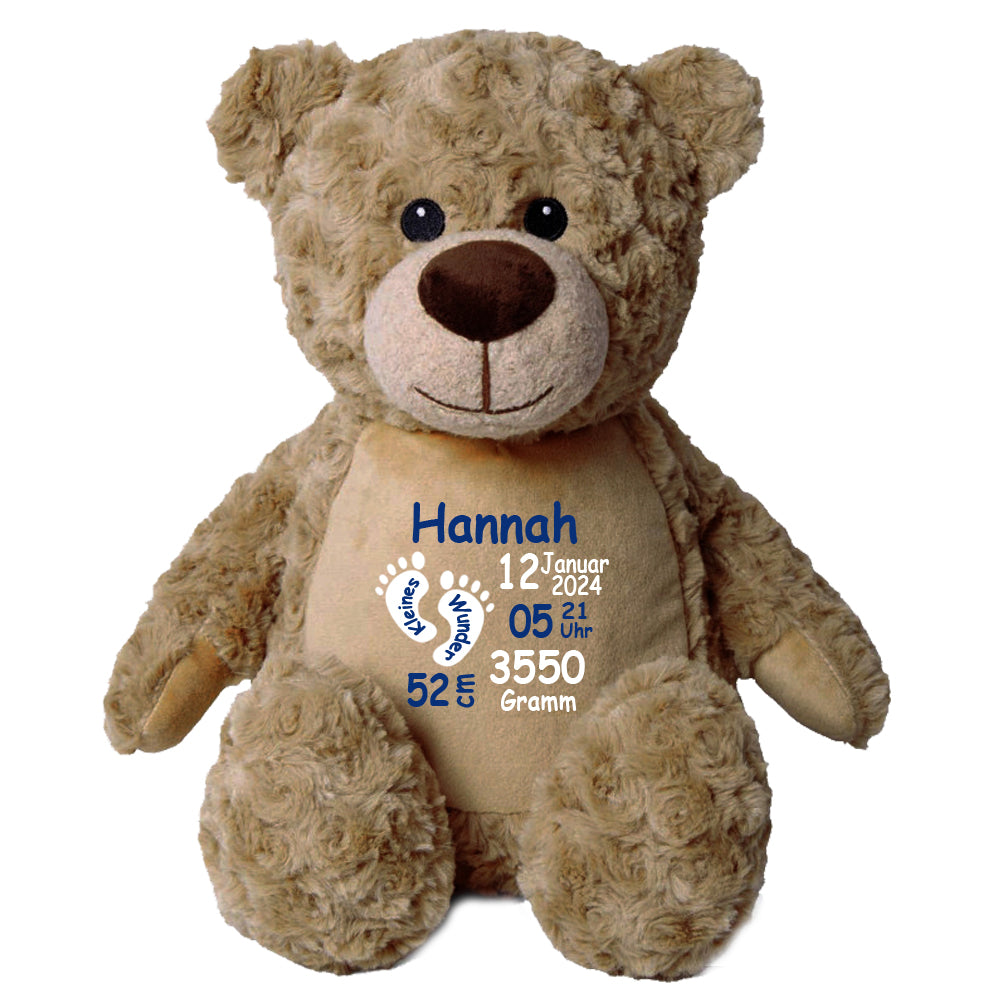 Stofftier Teddybär Hellbraun mit Name personalisiert Kuscheltier für Kinder Flauschiges Plüschtier 40cm Motiv Füßchen