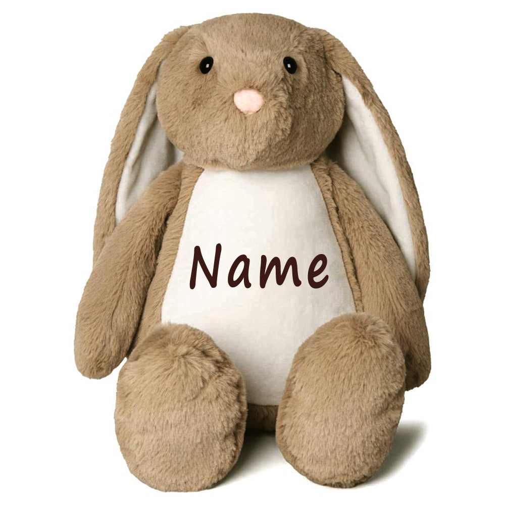 Stofftier Hase Hellbraun mit Name personalisiert Kuscheltier Stoffhase für Kinder Flauschiges Plüschtier 40cm