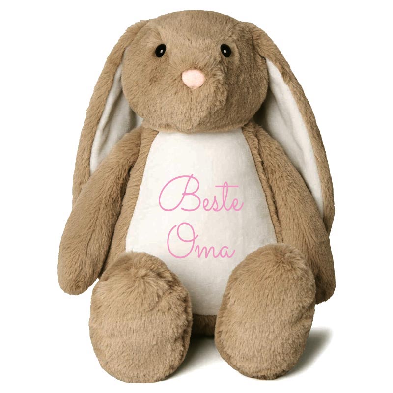Stofftier Hase Hellbraun mit Name personalisiert Kuscheltier Stoffhase für Kinder Flauschiges Plüschtier 40cm