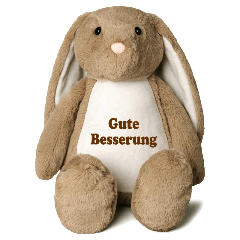 Stofftier Hase Hellbraun mit Name personalisiert Kuscheltier Stoffhase für Kinder Flauschiges Plüschtier 40cm