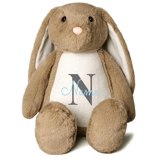 Stofftier Hase Hellbraun mit Name personalisiert Kuscheltier Stoffhase für Kinder Flauschiges Plüschtier 40cm Motiv Buchstabe