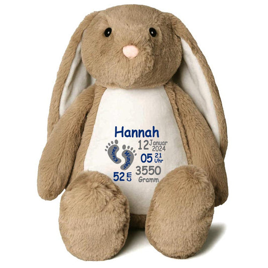 Stofftier Hase Hellbraun mit Name personalisiert Kuscheltier Stoffhase für Kinder Flauschiges Plüschtier 40cm Motiv Füßchen