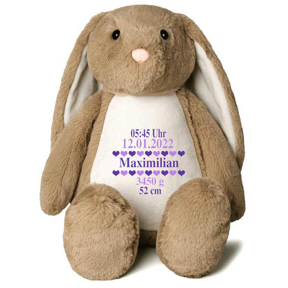Stofftier Hase Hellbraun mit Name personalisiert Kuscheltier Stoffhase für Kinder Flauschiges Plüschtier 40cm Motiv Geburt