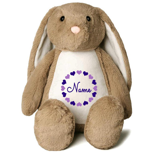 Stofftier Hase Hellbraun mit Name personalisiert Kuscheltier Stoffhase für Kinder Flauschiges Plüschtier 40cm Motiv Herzkreis