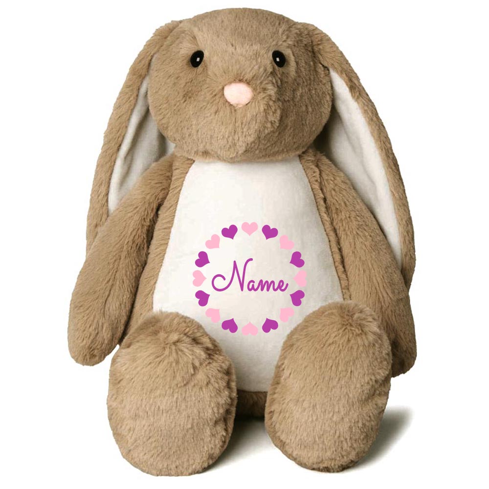 Stofftier Hase Hellbraun mit Name personalisiert Kuscheltier Stoffhase für Kinder Flauschiges Plüschtier 40cm Motiv Herzkreis