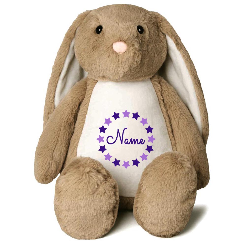 Stofftier Hase Hellbraun mit Name personalisiert Kuscheltier Stoffhase für Kinder Flauschiges Plüschtier 40cm Motiv Sternkreis