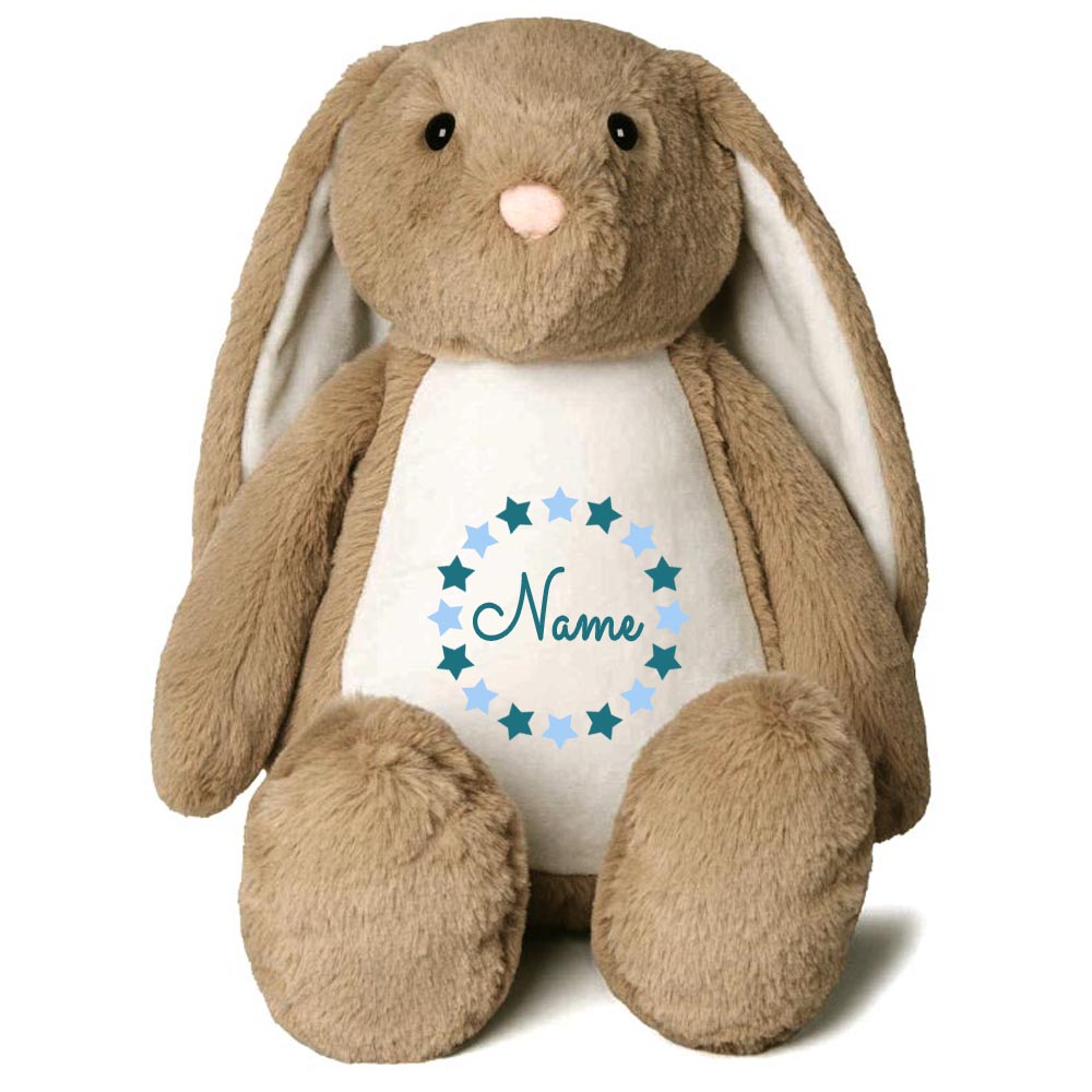 Stofftier Hase Hellbraun mit Name personalisiert Kuscheltier Stoffhase für Kinder Flauschiges Plüschtier 40cm Motiv Sternkreis