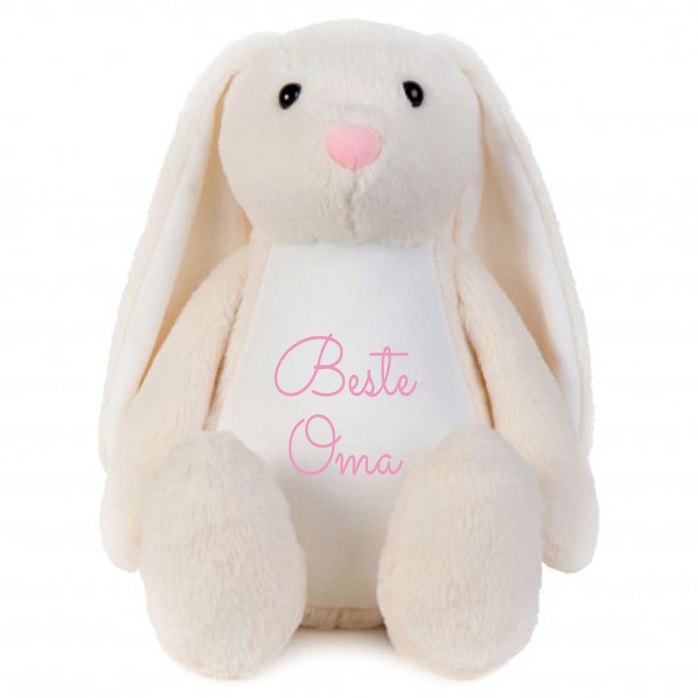 Stofftier Hase Beige mit Name personalisiert Kuscheltier Stoffhase für Kinder Flauschiges Plüschtier 40cm