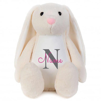 Stofftier Hase beige mit Name personalisiert Kuscheltier Stoffhase für Kinder Flauschiges Plüschtier 40cm Motiv Buchstabe